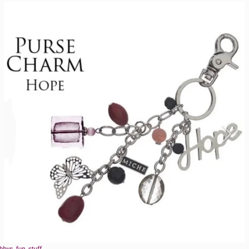 NEW MICHE red silver hope charm beaded butterfly keychain purse clip